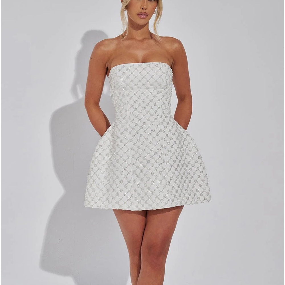 NWT Babyboo Fashion - Beatrice Mini Dress ivory white color rhinestone beaded - Picture 6 of 7